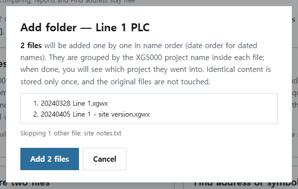 Add folder preview — the files found and the order they will be added in