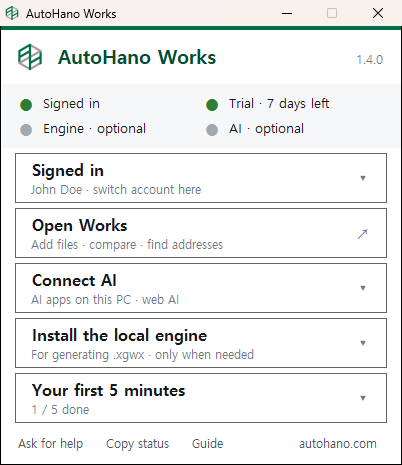 The launcher window after signing in