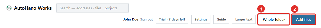 The Whole folder and Add files buttons